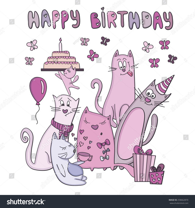 stock-vector-vector-birthday-card-with-funny-cats-258662870